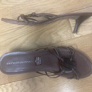 Womens Andiamo brown leather kitten heel strap sandals 7.5